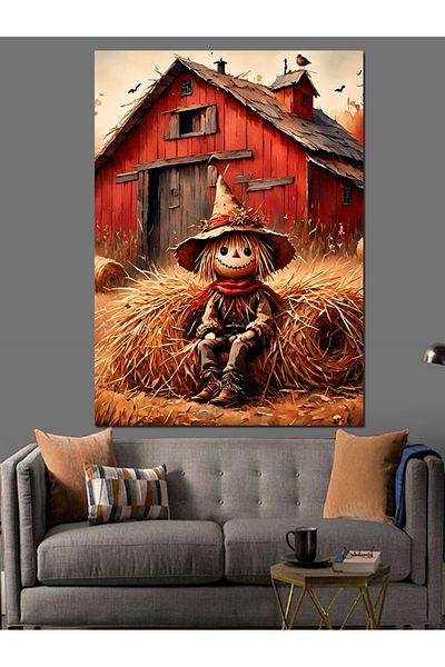 Tablomega Red Barn and Balustrade Decorative Canvas - Mdf Wooden Painting