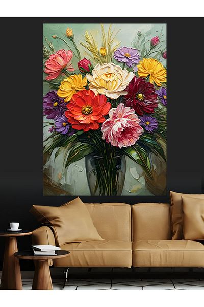 Tablomega Flowers in a Vase Decorative Canvas - Mdf Wooden Painting