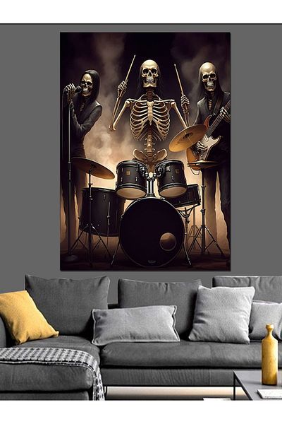 Tablomega Skeleton Drummer Decorative Canvas - Mdf Wooden Painting