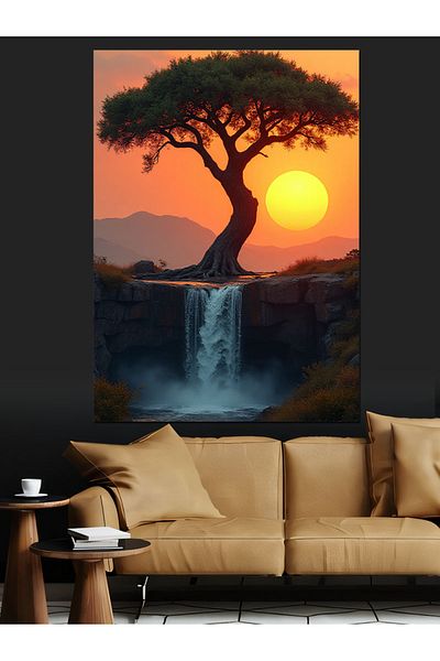Tablomega Waterfall View Tree Decorative Canvas - Mdf Wooden Painting