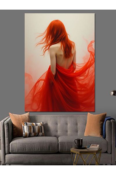 Tablomega Woman in Red Dress Decorative Canvas - Mdf Wooden Painting