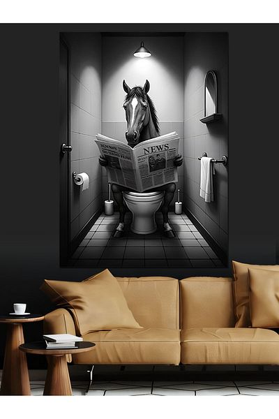 Tablomega Horse Reading Newspaper Decorative Canvas - Mdf Wooden Painting