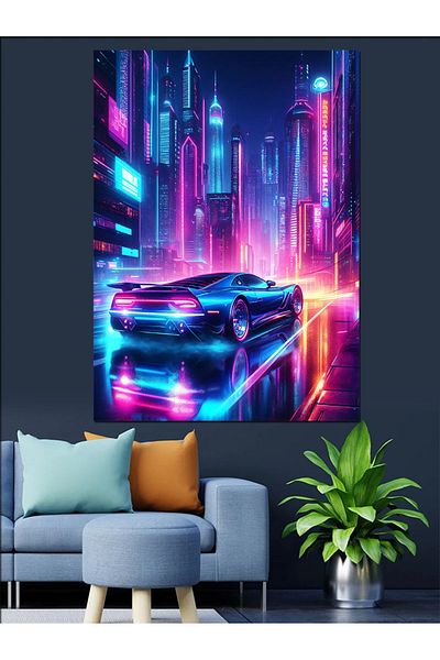 Tablomega Pânză Decorativă Neon Racing Car - Lemn MDF