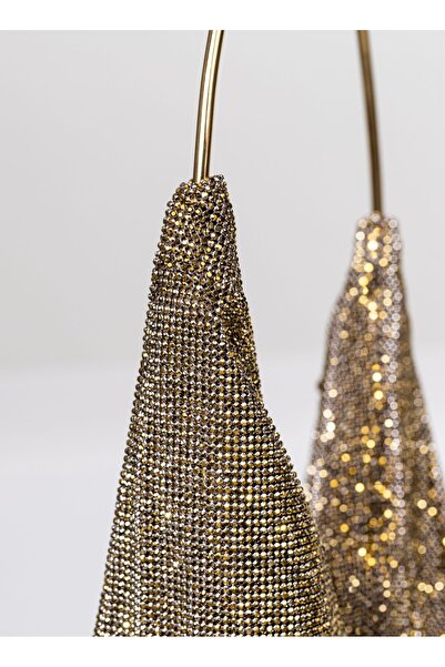 Moom Bag Gold Stone Woven - Women's Evening Bag with Metal Handle Detail