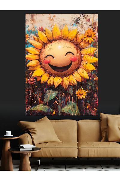 Tablomega Smiling Sunflower Decorative Canvas - Mdf Wooden Painting