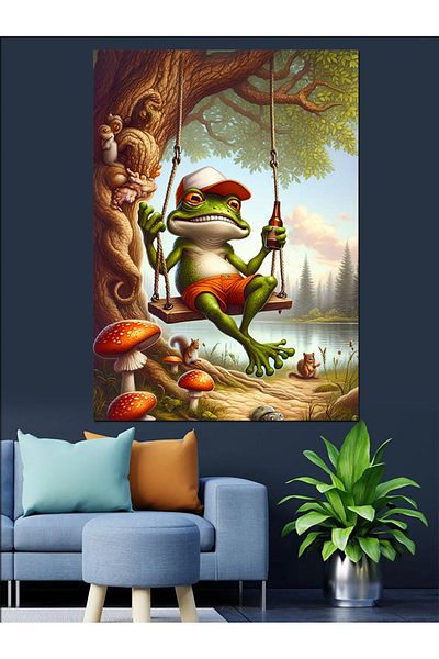 Tablomega Mushroom Frog Decorative Canvas - Mdf Wooden Painting
