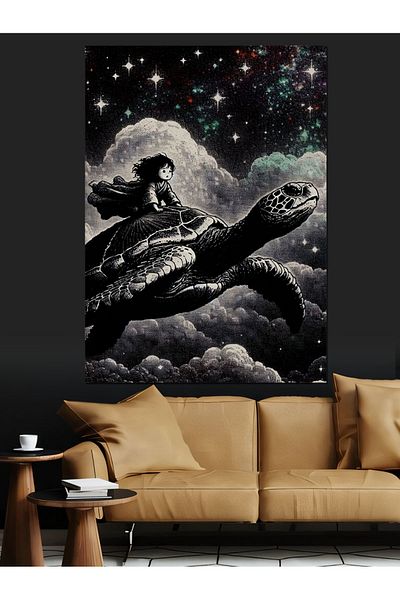 Tablomega Turtle in Space Canvas Decorativ - MDF Lemn