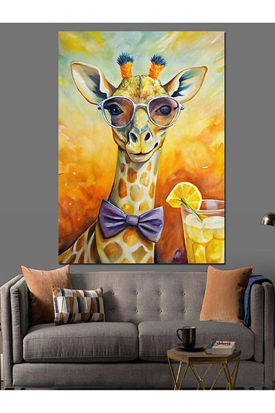 Tablomega Giraffe with Glasses Decorative Canvas - Mdf Wooden Table