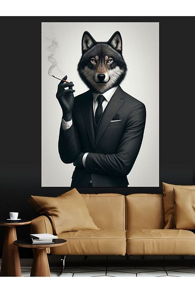 Tablomega Wolf in Suit Διακοσμητικός Καμβάς - Ξύλινος Τραπέζι MDF