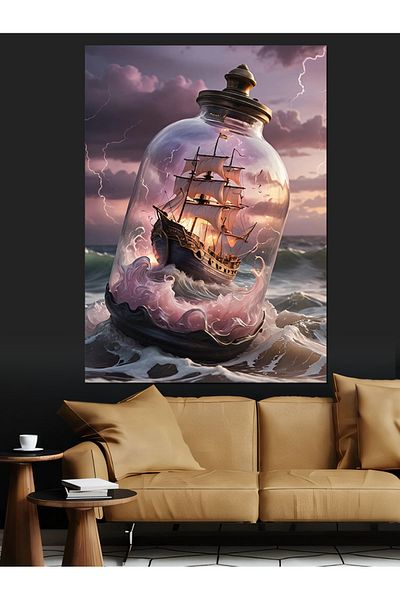 Tablomega Ship in a Jar Decorative Canvas - Mdf Wooden Painting
