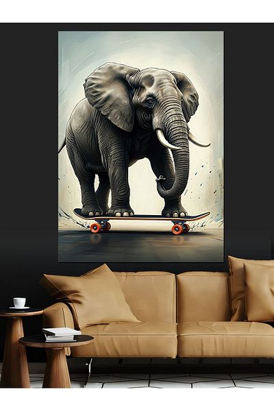 Tablomega Pânză decorativă elefant skateboarder - masă din lemn MDF