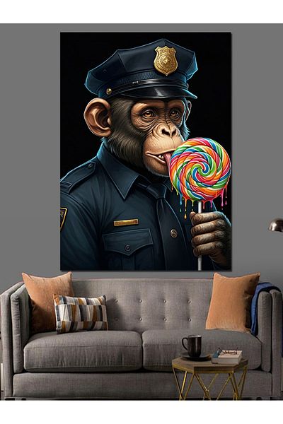 Tablomega Lollipop Police Monkey Decorative Canvas - Mdf Wooden Painting