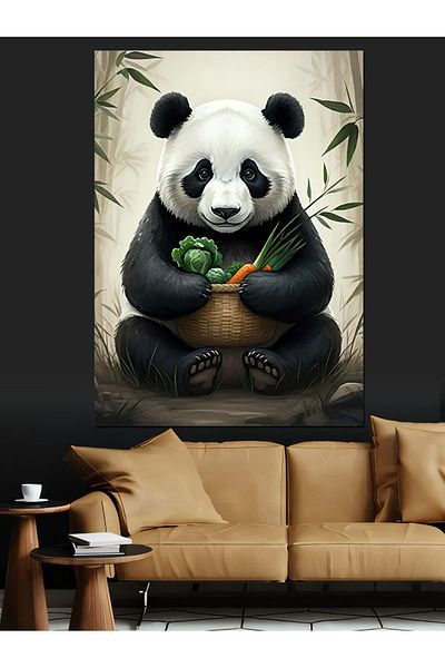 Tablomega Panda Holding Vegetables Decorative Canvas - Mdf Wooden Painting