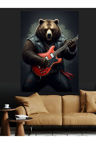 Tablomega Bear Playing Guitar Decorative Canvas - Mdf Wooden Painting