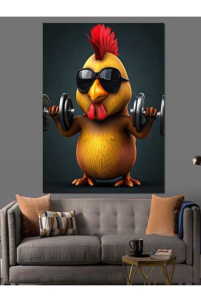 Tablomega Weight Lifting Chicken Decorative Canvas - Mdf Wooden Table