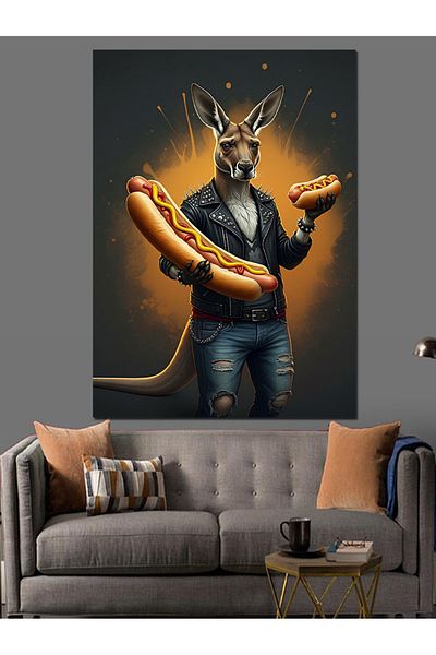 Tablomega Kangaroo Holding a Hotdog Decorative Canvas - Mdf Wooden Painting