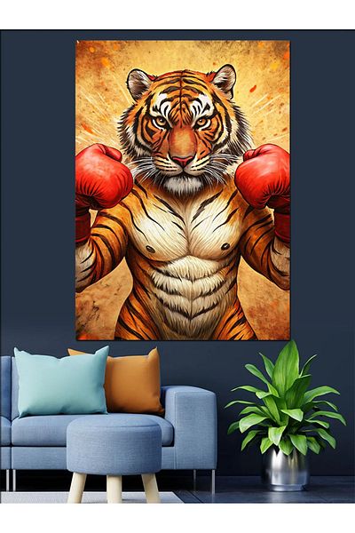 Tablomega Boxer Tiger Decorative Canvas - Mdf Wooden Painting