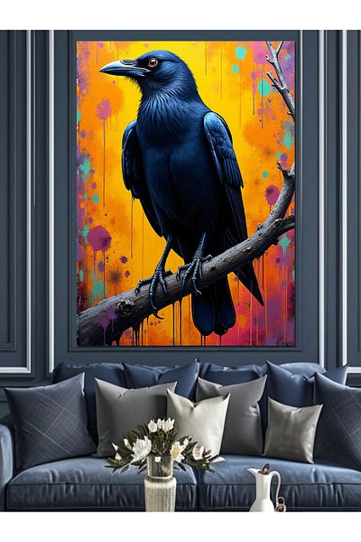 Tablomega Colorful Crow Decorative Canvas - Mdf Wooden Table