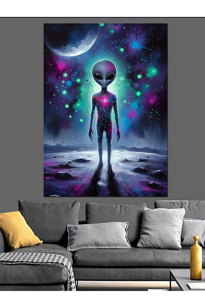 Tablomega Colorful Alien Figure Decorative Canvas - Mdf Wooden Painting