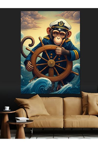 Tablomega Helmsman Monkey Decorative Canvas - Mdf Wooden Table