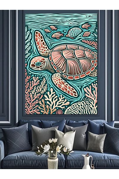 Tablomega Sea Turtle Decorative Canvas - Mdf Wooden Painting