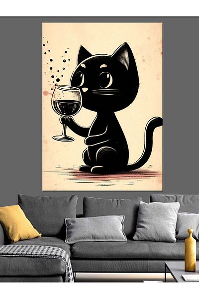 Tablomega Pânză decorativă Cat Wine - Lemn MDF