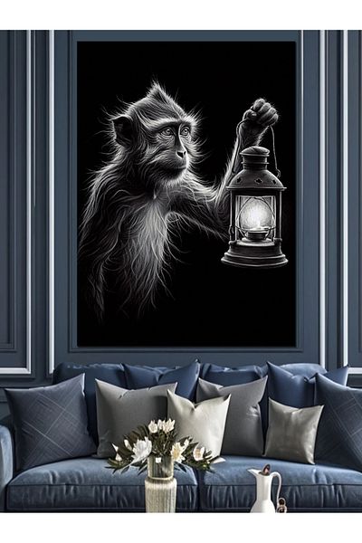Tablomega Gorilla with Lantern Decorative Canvas - Mdf Wooden Table