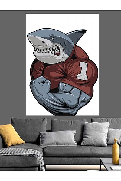 Tablomega Football Player Shark Decorative Canvas - Mdf Wooden Painting