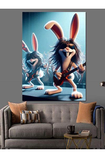 Tablomega Rocker Rabbits Decorative Canvas - Mdf Wooden Painting