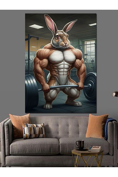 Tablomega Muscular Rabbit Decorative Canvas - Mdf Wooden Painting