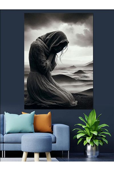 Tablomega Woman Mourning Decorative Canvas - Mdf Wooden Painting