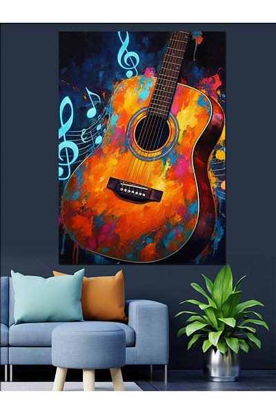 Tablomega Colorful Guitar and Sheet Music Decorative Canvas - Mdf Wooden Painting
