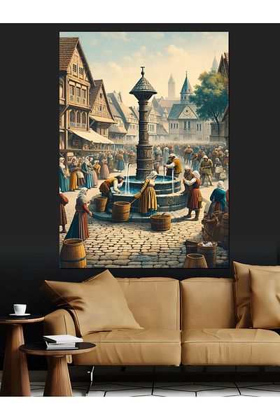 Tablomega Medieval Market Decorative Canvas - Mdf Wooden Painting