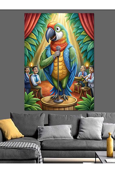 Tablomega Parrot on Microphone Decorative Canvas - Mdf Wooden Painting
