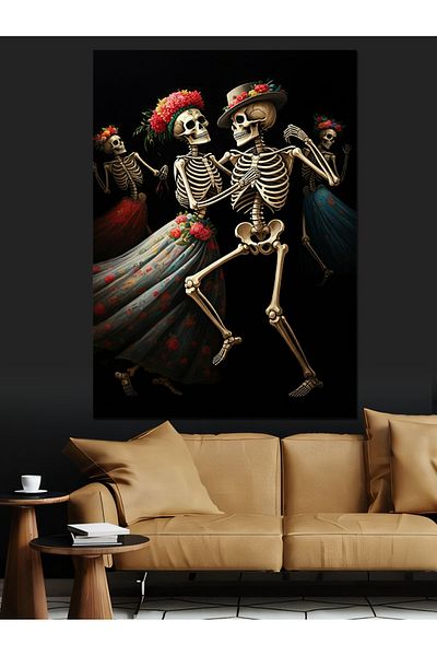 Tablomega Dancing Skeletons Decorative Canvas - Mdf Wooden Painting