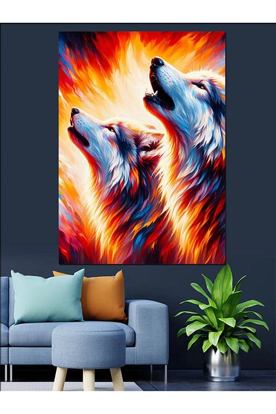 Tablomega Howling Wolves Together Decorative Canvas - Mdf Wooden Painting