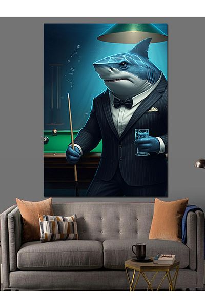 Tablomega Billiard Shark Decorative Canvas - Mdf Wooden Table