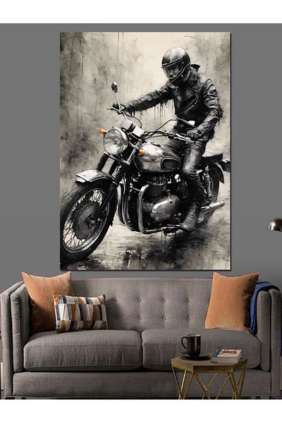 Tablomega Motocicletă Bărbat Pânză Decorativă - Lemn MDF Pictură