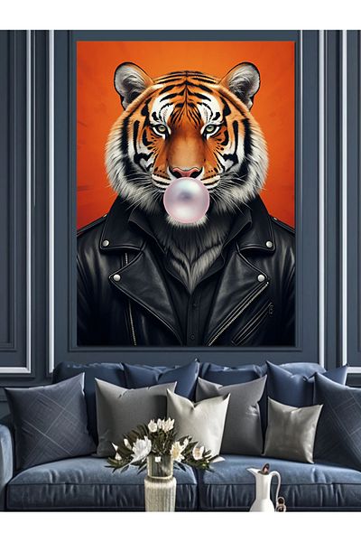 Tablomega Jacketed Tiger Decorative Canvas - Mdf Wooden Painting