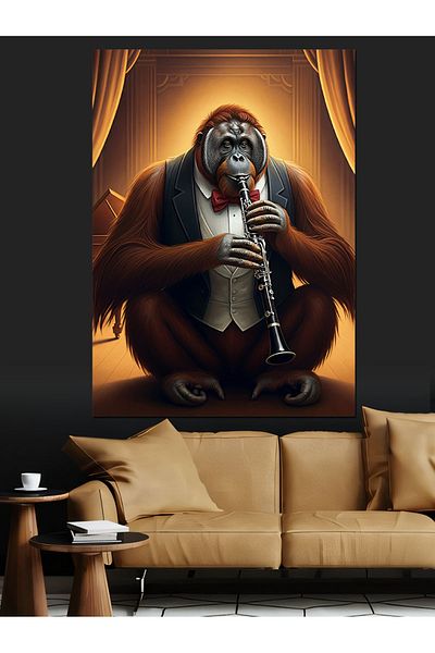 Tablomega Gorilla Playing Clarinet Decorative Canvas - Mdf Wooden Painting