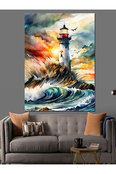 Tablomega Stormy Lighthouse Decorative Canvas - Mdf Wooden Painting