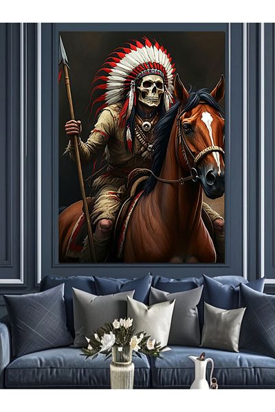 Tablomega Skeleton Native American Chief Decorative Canvas - Mdf Wooden Painting
