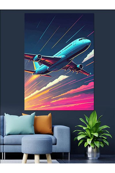 Tablomega Flying Passenger Plane Decorative Canvas - Mdf Wooden Painting