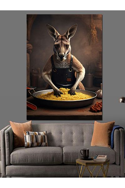 Tablomega Kangaroo Making Raw Meatballs Decorative Canvas - Mdf Wooden Painting