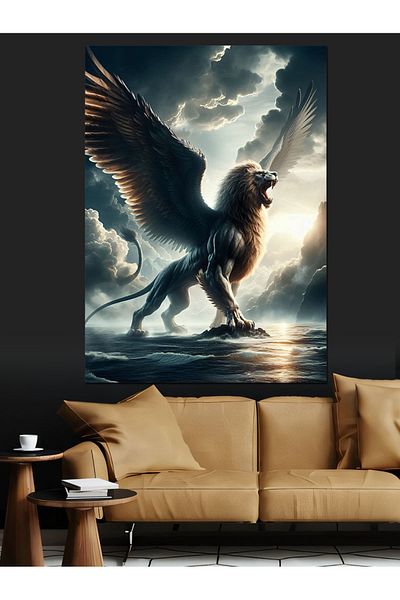 Tablomega Pânză decorativă Lion cu aripi - Lemn MDF