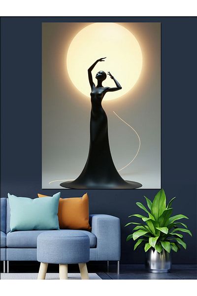 Tablomega Moon and Woman Silhouette Decorative Canvas - Mdf Wooden Painting