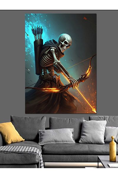 Tablomega Flaming Archer Skeleton Decorative Canvas - Mdf Wooden Painting