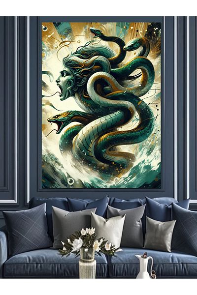 Tablomega Medusa and Snakes Decorative Canvas - Mdf Wooden Painting
