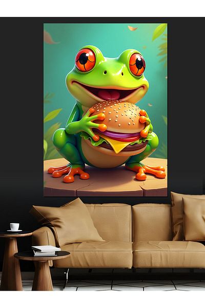 Tablomega Hamburger Frog Decorative Canvas - Mdf Wooden Table
