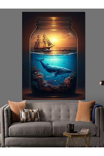 Tablomega Ship and Sea Decorative Canvas in a Jar - Mdf Wooden Painting